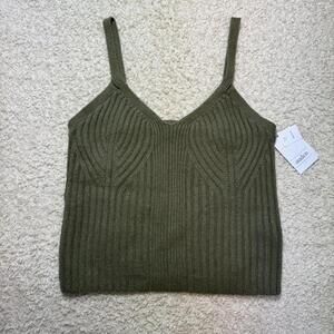 Auden Army Green Cotton Blend Knit Crop Tank Top XS